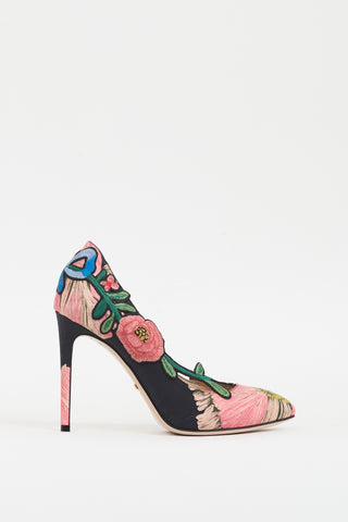 Gucci Black & Multicolour Ophelia Floral Embroidered Heel