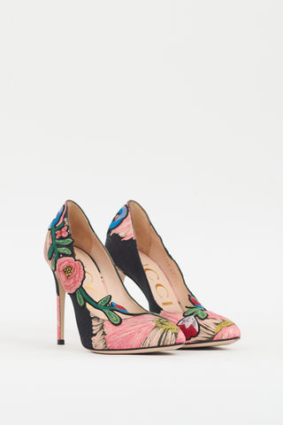 Gucci Black & Multicolour Ophelia Floral Embroidered Heel