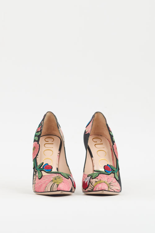 Gucci Black & Multicolour Ophelia Floral Embroidered Heel