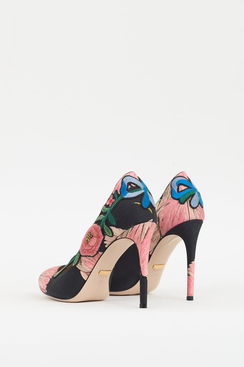 Gucci Black & Multicolour Ophelia Floral Embroidered Heel