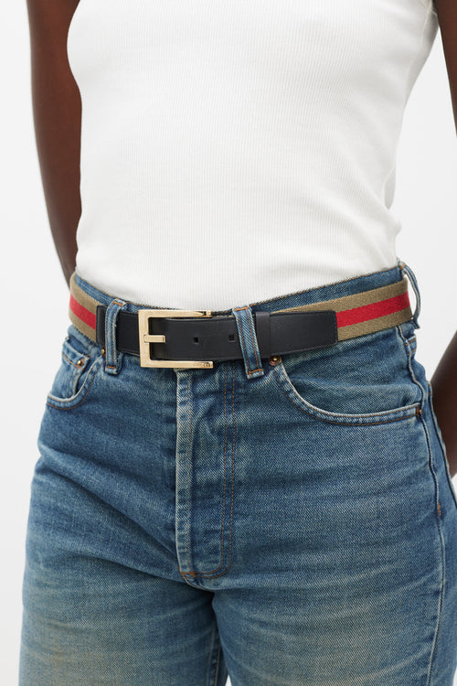 Gucci Black & Multicolour Striped Belt