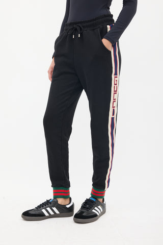 Gucci Black & Multicolour Striped Sweatpant