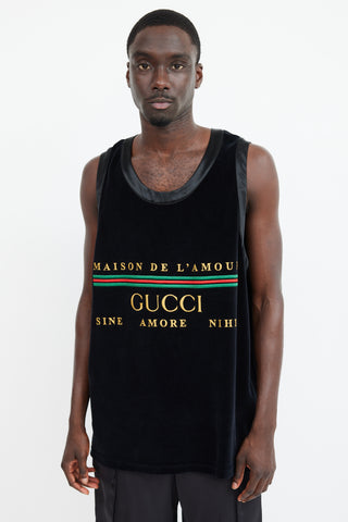 Gucci Black & Multicolour Velour Maison De L'Amour Tank
