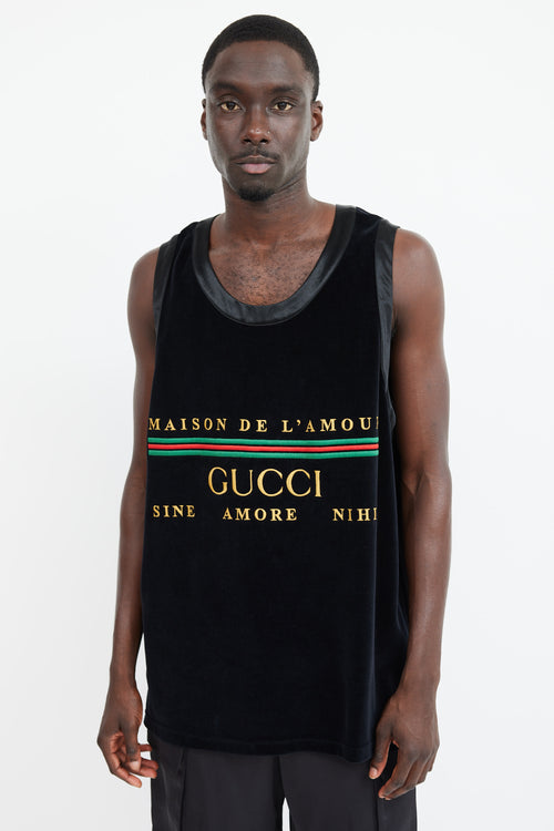 Gucci Black & Multicolour Velour Maison De L'Amour Tank