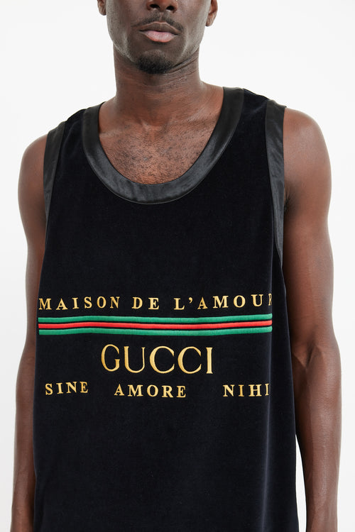 Gucci Black & Multicolour Velour Maison De L'Amour Tank