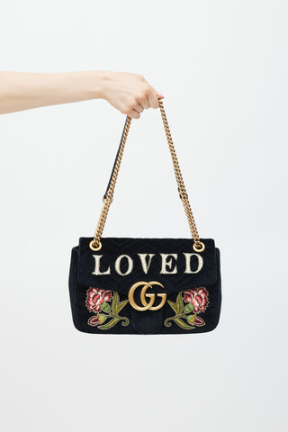 Gucci Black & Multicolour Velvet Loved Marmont Bag