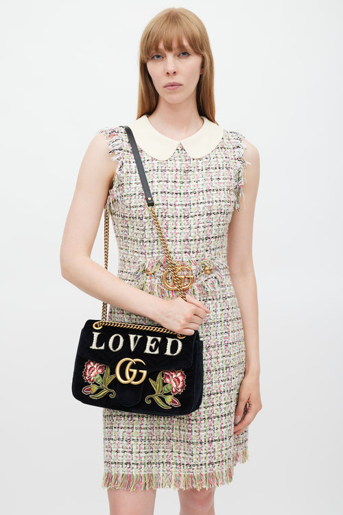 Gucci Black & Multicolour Velvet Loved Marmont Bag