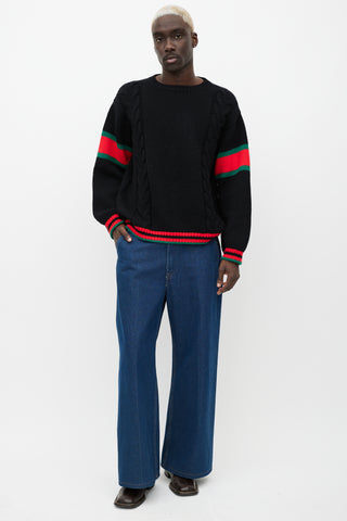 Gucci Black & Multicolour Wool Cable Knit Sweater