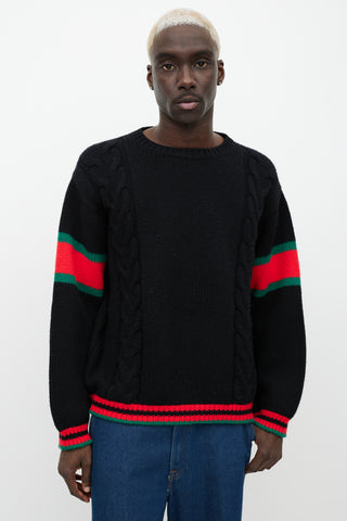 Gucci Black & Multicolour Wool Cable Knit Sweater
