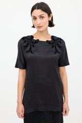 Gucci Black & Navy Satin Floral Embroidered Top