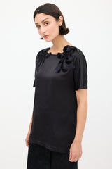 Gucci Black & Navy Satin Floral Embroidered Top