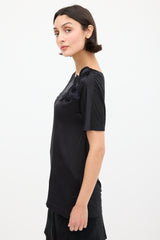 Gucci Black & Navy Satin Floral Embroidered Top