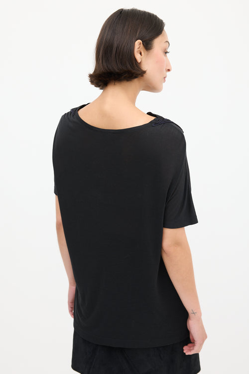 Gucci Black & Navy Satin Floral Embroidered Top