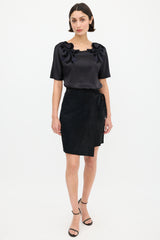 Gucci Black & Navy Satin Floral Embroidered Top