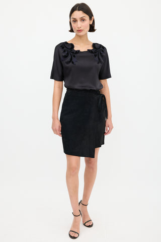Gucci Black & Navy Satin Floral Embroidered Top