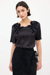 Gucci Black & Navy Satin Floral Embroidered Top