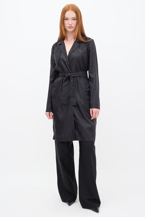 Gucci Black Nylon GG Belted Wrap Coat