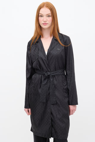 Gucci Black Nylon GG Belted Wrap Coat