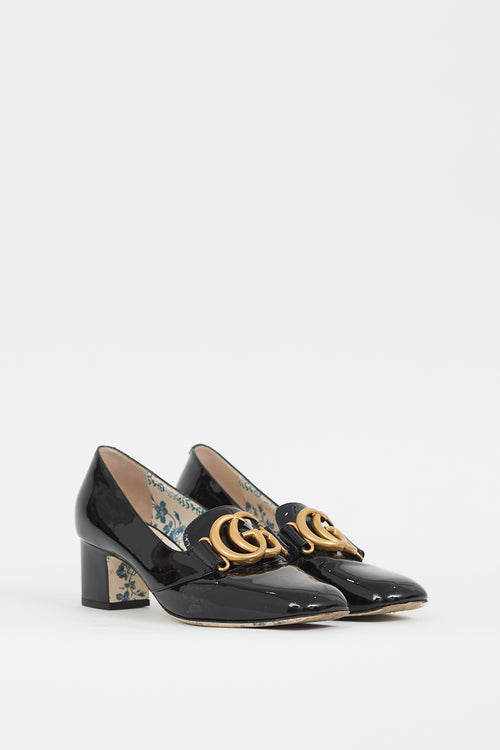 Gucci Black Patent Leather Double GG Marmont Pump