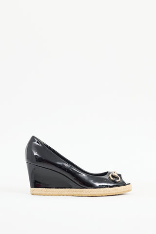 Gucci Black Patent Leather Espadrille Wedge