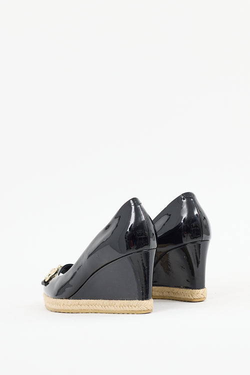 Gucci Black Patent Leather Espadrille Wedge