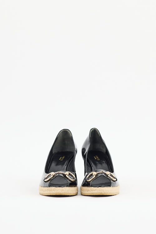 Gucci Black Patent Leather Espadrille Wedge