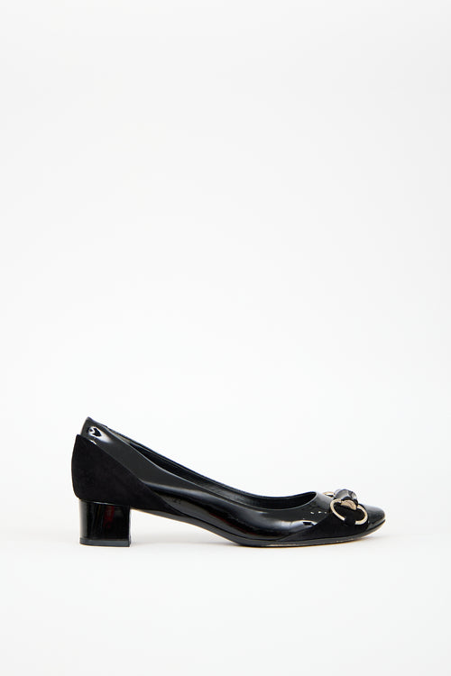 Gucci Black Patent Leather & Suede Pump