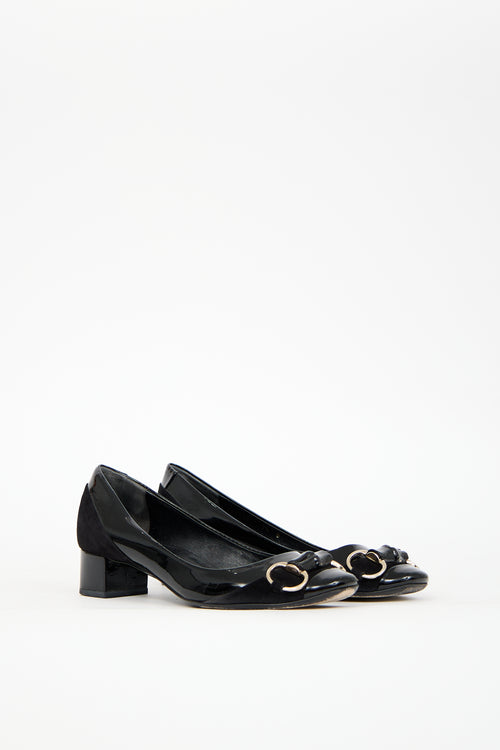 Gucci Black Patent Leather & Suede Pump