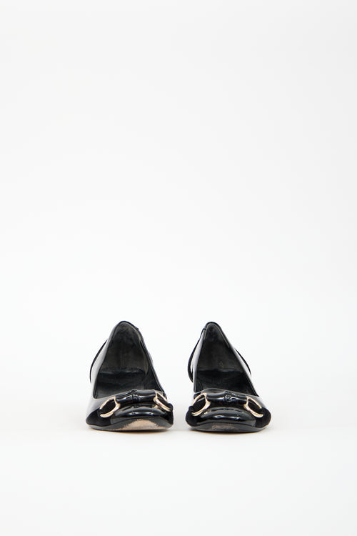 Gucci Black Patent Leather & Suede Pump