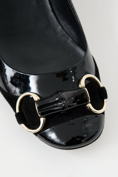 Gucci Black Patent Leather & Suede Pump