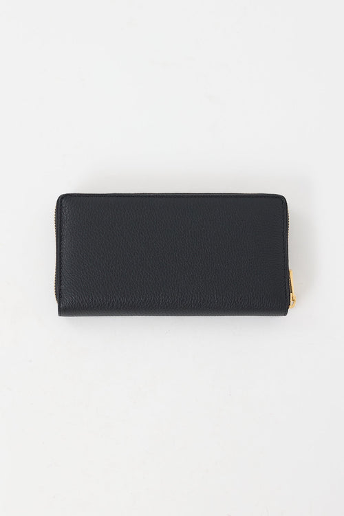 Gucci Black Leather Logo Continental Zip Wallet