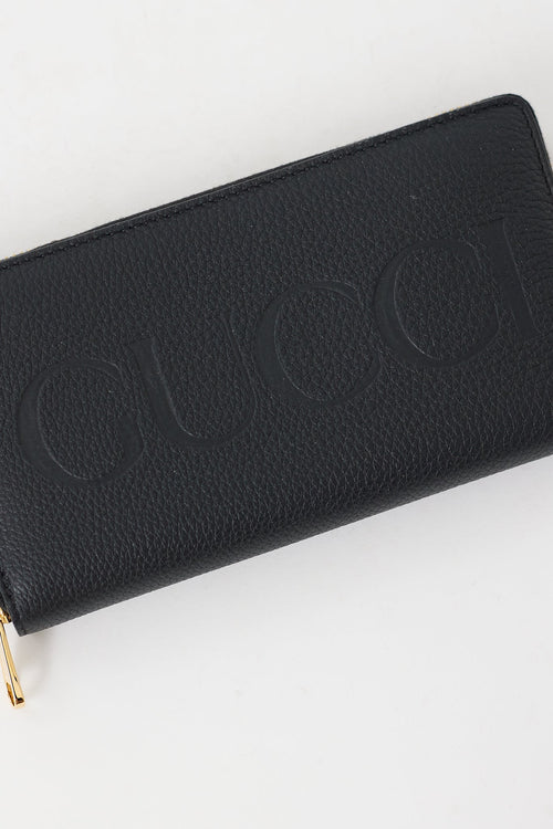 Gucci Black Leather Logo Continental Zip Wallet