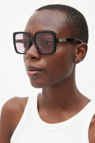 Gucci Black & Pink GG0418S Square Jewel Sunglasses