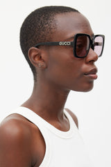 Gucci Black & Pink GG0418S Square Jewel Sunglasses
