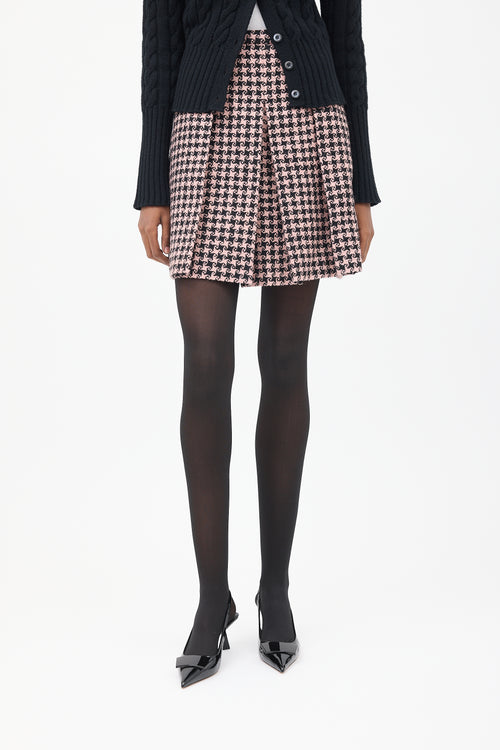 Gucci Black & Pink Wool Swirl Houndstooth Skirt