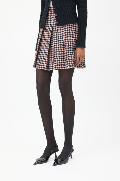 Gucci Black & Pink Wool Swirl Houndstooth Skirt