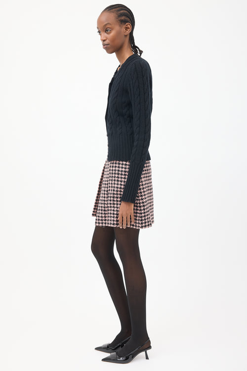 Gucci Black & Pink Wool Swirl Houndstooth Skirt