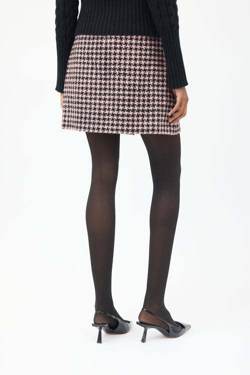 Gucci Black & Pink Wool Swirl Houndstooth Skirt