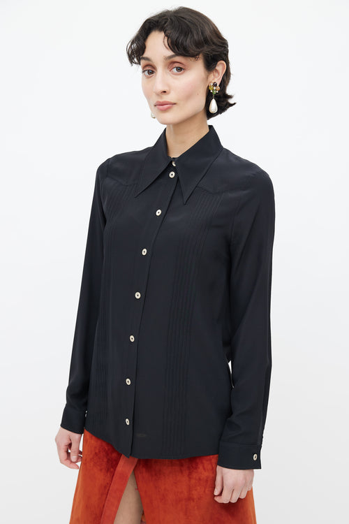 Gucci Black Pleated Silk Shirt