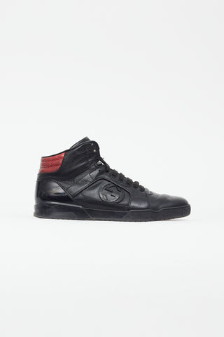Gucci Black & Red Leather Hi-Top Sneaker
