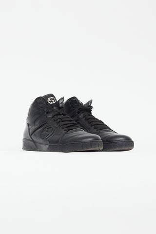 Gucci Black & Red Leather Hi-Top Sneaker