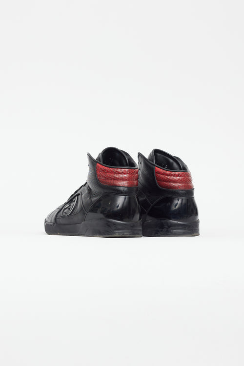 Gucci Black & Red Leather Hi-Top Sneaker