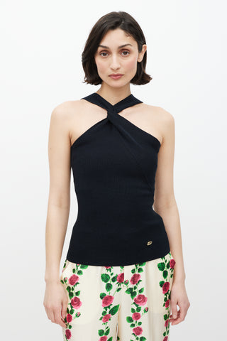 Gucci Black Ribbed Twist Front Tank Top