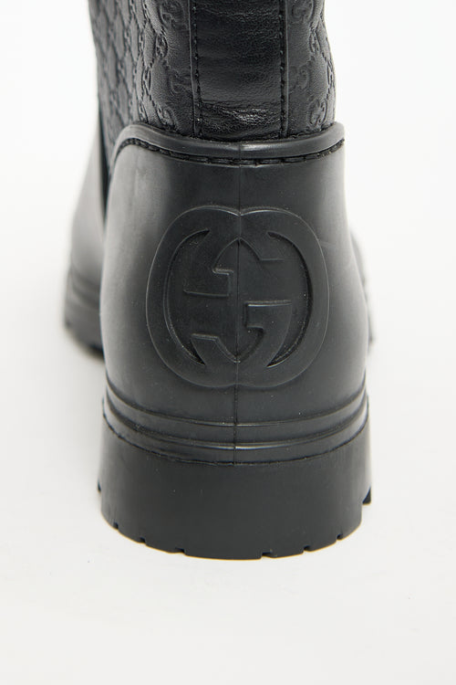 Gucci Black Rubber & Monogram Leather Boot