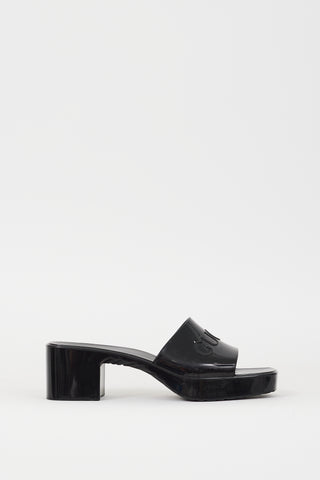 Gucci Black Rubber Logo Platform Sandal