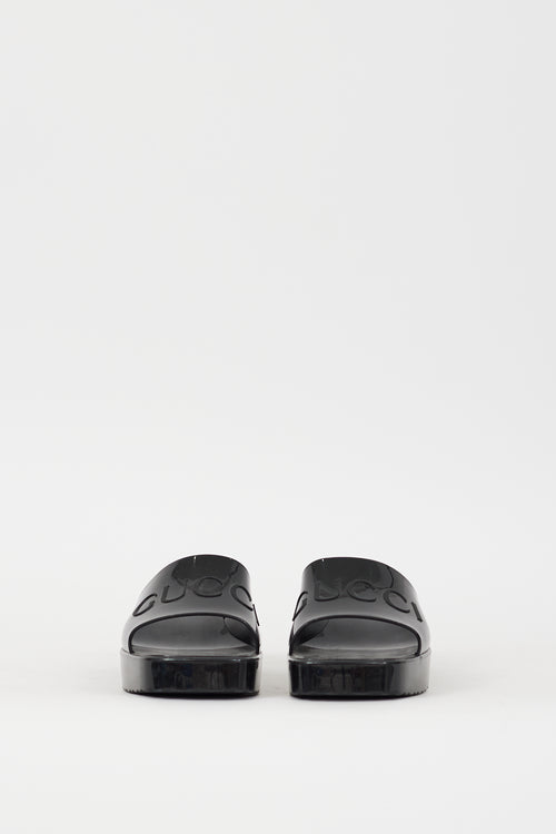 Gucci Black Rubber Logo Platform Sandal