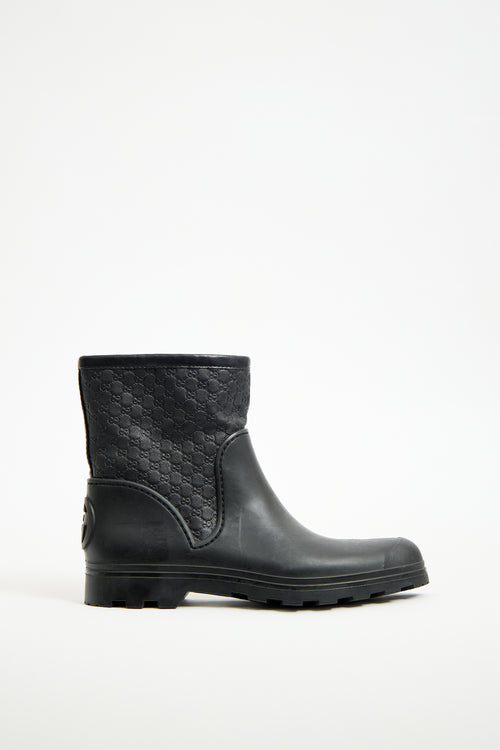 Gucci Black Rubber & Monogram Leather Boot