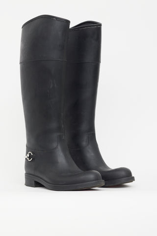 Gucci Black Rubber Knee High Riding Boot