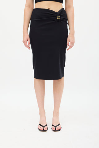 Gucci Black Ruched Waist Midi Skirt