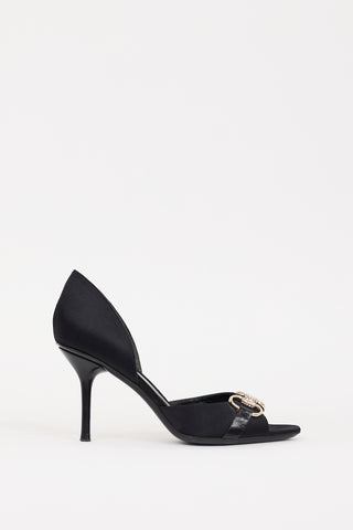Gucci Black Satin & Crystal D'Orsay Heel